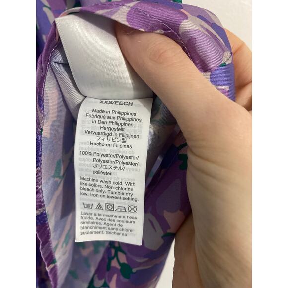 J Crew Collection top women’s size XXS purple floral watercolor relaxed fit twee - Picture 7 of 8